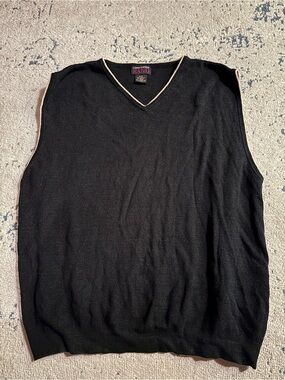 Christopher Rand Black V-Neck Sweater Vest with Cream Piping